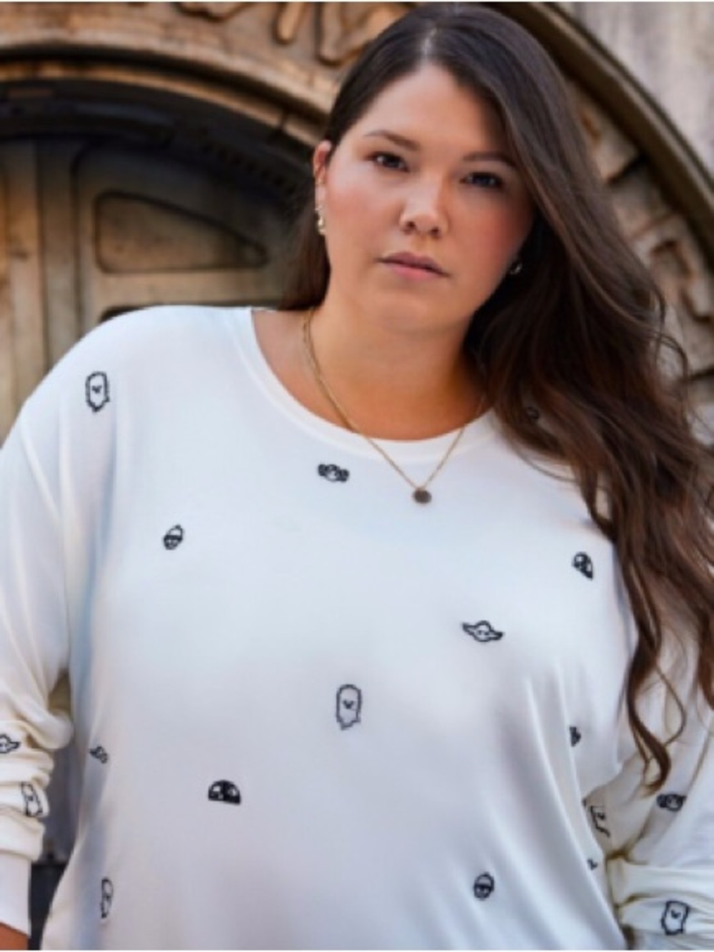 Star Wars Women's White Crewneck Sweatshirt with Black Icon Embroidery